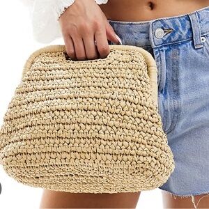 Abercrombie & Fitch Beige Braided Straw Clutch